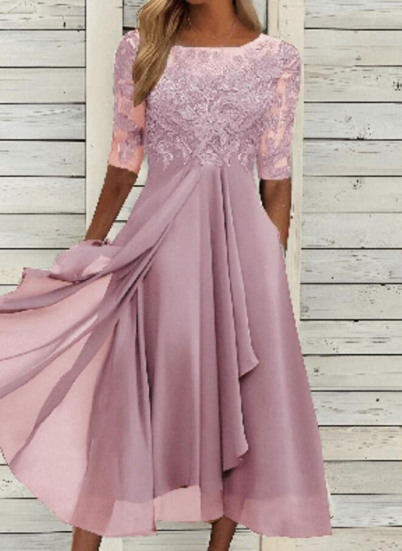 Luvik | Chiffon patchwork pitsi aukko pitkä mekko morsiusneito iltamekko naisille