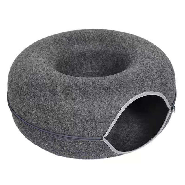 Luvikno | Cozy Donut Katt Seng – Plysjmateriale, Aktivitetsbunn, 20-tommers Diameter, Ideell for Avslapning og Lek