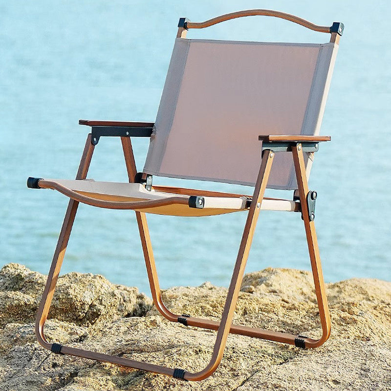 Moderne Minimalistisk Rektangel Bøk Tre Karbon Stål Oxford Stoff Utendørs Sammenleggbar Camping Stol Ryggstøtte Armlene For Hage | Luvikno