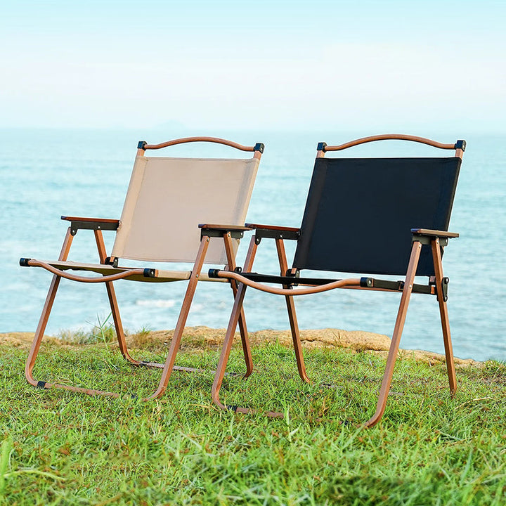 Moderne Minimalistisk Rektangel Bøk Tre Karbon Stål Oxford Stoff Utendørs Sammenleggbar Camping Stol Ryggstøtte Armlene For Hage | Luvikno