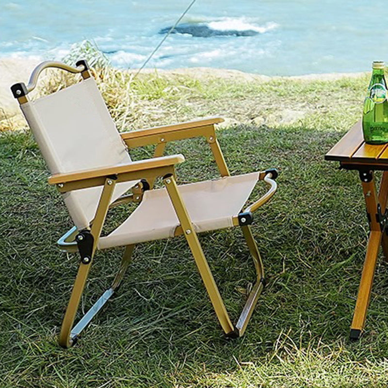 Moderne Minimalistisk Rektangel Bøk Tre Karbon Stål Oxford Stoff Utendørs Sammenleggbar Camping Stol Ryggstøtte Armlene For Hage | Luvikno