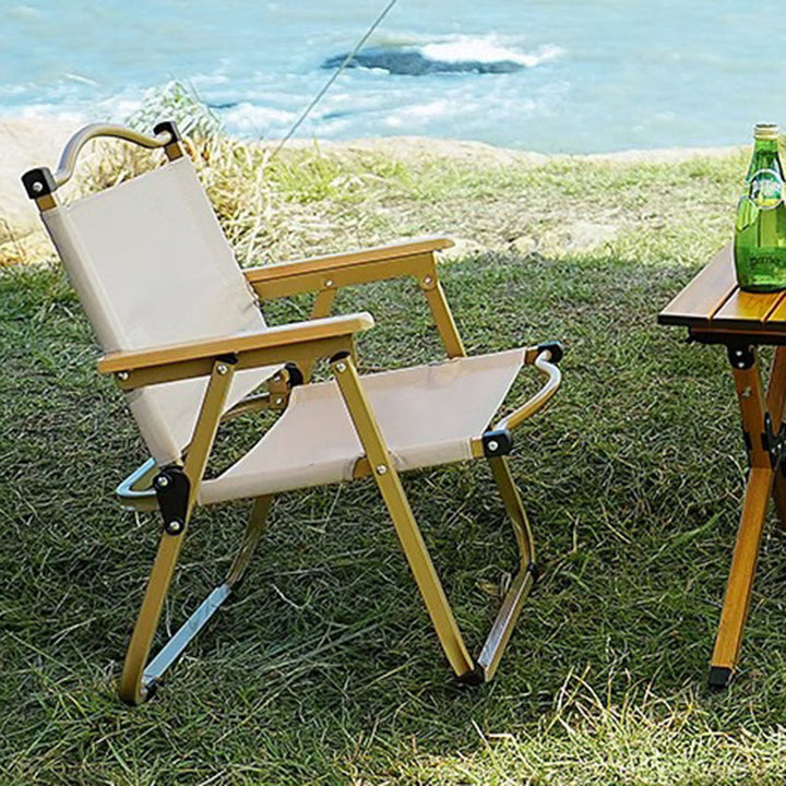 Moderne Minimalistisk Rektangel Bøk Tre Karbon Stål Oxford Stoff Utendørs Sammenleggbar Camping Stol Ryggstøtte Armlene For Hage | Luvikno