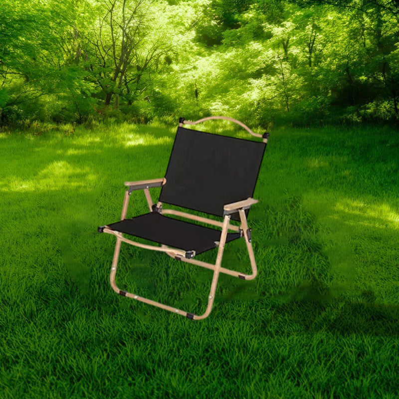 Moderne Minimalistisk Rektangel Bøk Tre Karbon Stål Oxford Stoff Utendørs Sammenleggbar Camping Stol Ryggstøtte Armlene For Hage | Luvikno