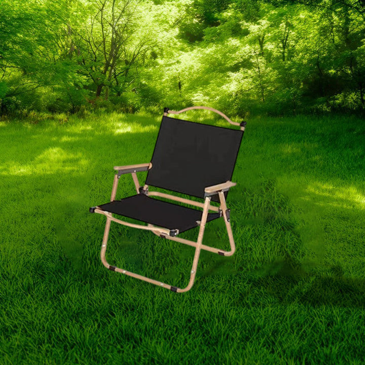 Moderne Minimalistisk Rektangel Bøk Tre Karbon Stål Oxford Stoff Utendørs Sammenleggbar Camping Stol Ryggstøtte Armlene For Hage | Luvikno