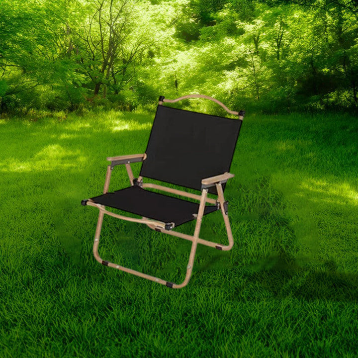 Moderne Minimalistisk Rektangel Bøk Tre Karbon Stål Oxford Stoff Utendørs Sammenleggbar Camping Stol Ryggstøtte Armlene For Hage | Luvikno