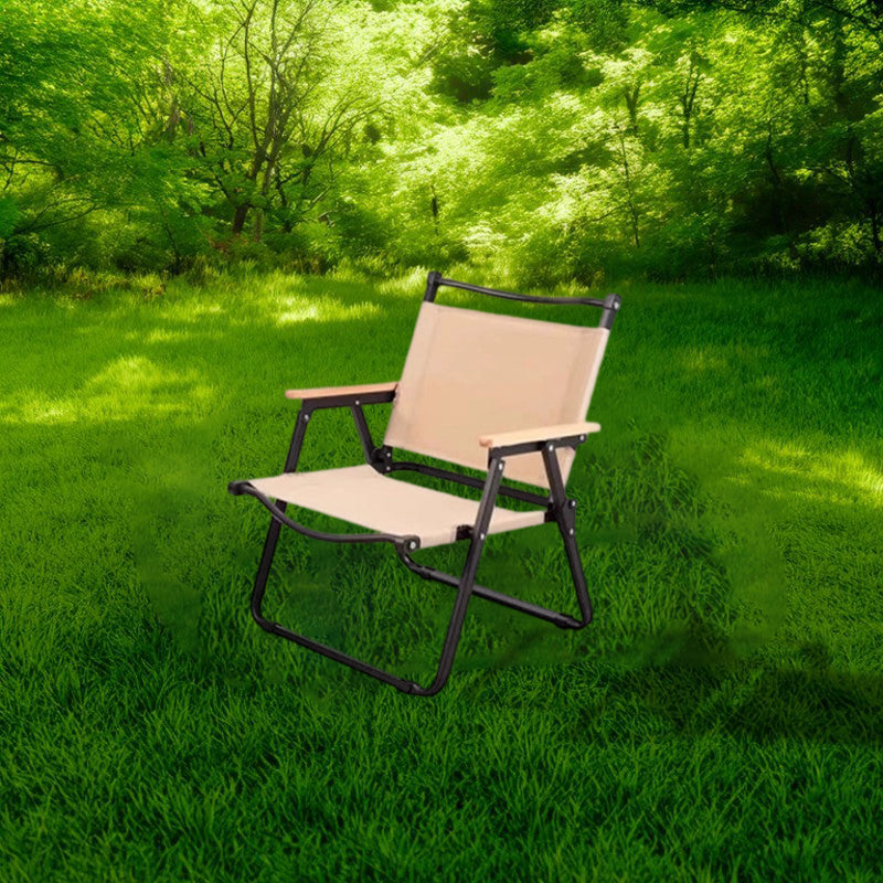 Moderne Minimalistisk Rektangel Bøk Tre Karbon Stål Oxford Stoff Utendørs Sammenleggbar Camping Stol Ryggstøtte Armlene For Hage | Luvikno