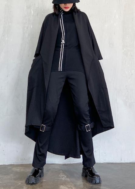 Luvik | Vyö vyötärö takki muoti epäsymmetrinen naisille musta takit tekonahasta