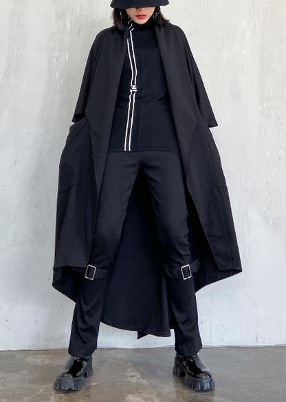 Luvik | Vyö vyötärö takki muoti epäsymmetrinen naisille musta takit tekonahasta