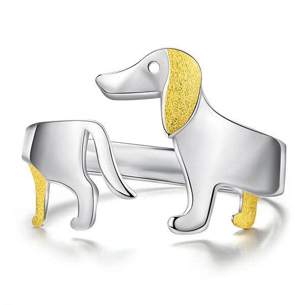 Dachshund Hund 925 Sølv Justerbar Ring | Luvikno