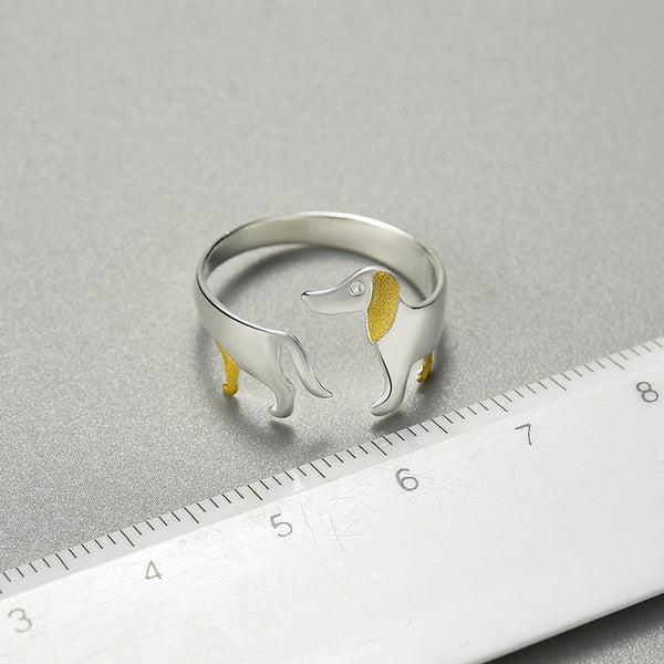 Dachshund Hund 925 Sølv Justerbar Ring | Luvikno