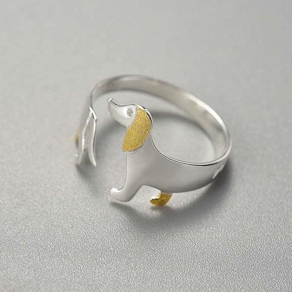 Dachshund Hund 925 Sølv Justerbar Ring | Luvikno