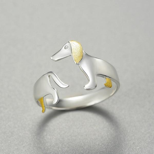 Dachshund Hund 925 Sølv Justerbar Ring | Luvikno