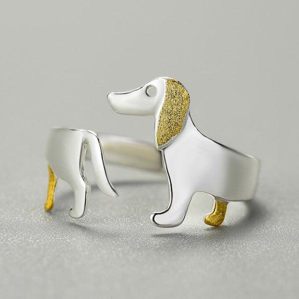 Dachshund Hund 925 Sølv Justerbar Ring | Luvikno