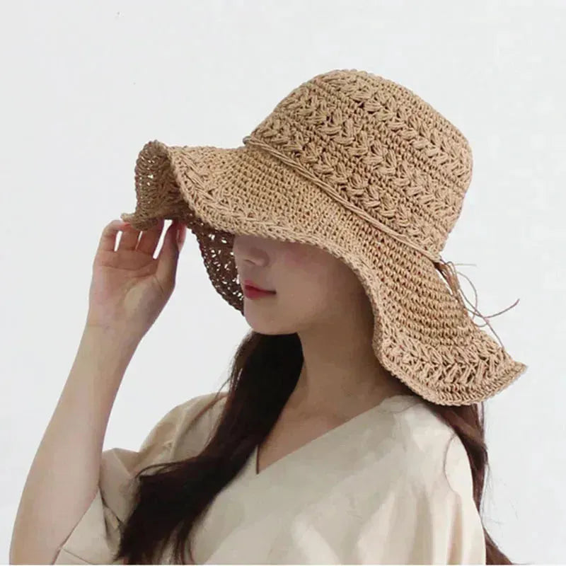 Kvinnenes Solhatt – Lettvekt Retro Stråstrandhatt | Ideell for Sommer og Ferie | Luvikno