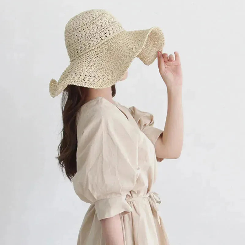Kvinnenes Solhatt – Lettvekt Retro Stråstrandhatt | Ideell for Sommer og Ferie | Luvikno