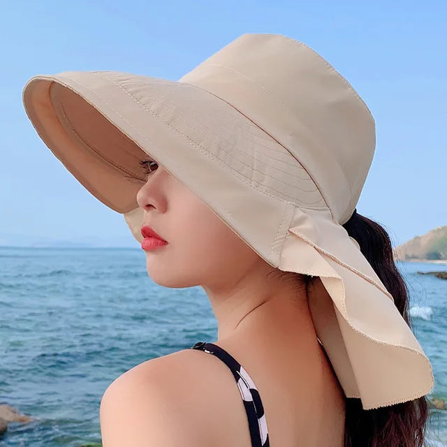 SUNNY | Kvinners solhatt for solen | Bred brim UV nakke beskyttelse | Solar strandhatt kvinne Luvikno