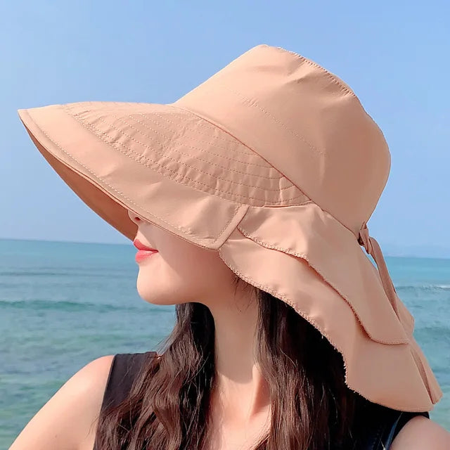 SUNNY | Kvinners solhatt for solen | Bred brim UV nakke beskyttelse | Solar strandhatt kvinne Luvikno