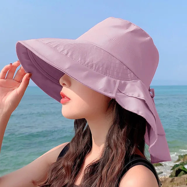 SUNNY | Kvinners solhatt for solen | Bred brim UV nakke beskyttelse | Solar strandhatt kvinne Luvikno