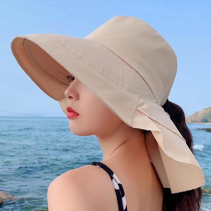 SUNNY | Kvinners solhatt for solen | Bred brim UV nakke beskyttelse | Solar strandhatt kvinne Luvikno