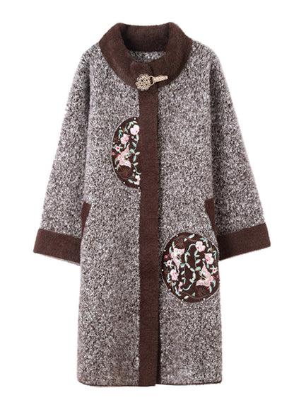 Luvik | Villa- ja samettivillakangastakit ruskealla korkealla kauluksella