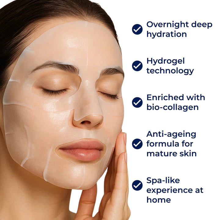 Dermaglow | Kollagen Arkmaske – Overnatt Hydrering – Hydrogel – Moden & Tørr Hud Luvikno
