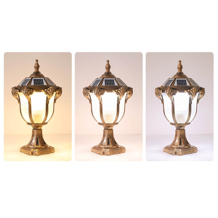 Europeisk Retro Die-Cast Aluminium Glass Solar Vanntett Utendørs Hage Landskap Søyle Lys | Luvikno