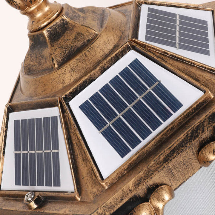 Europeisk Retro Die-Cast Aluminium Glass Solar Vanntett Utendørs Hage Landskap Søyle Lys | Luvikno