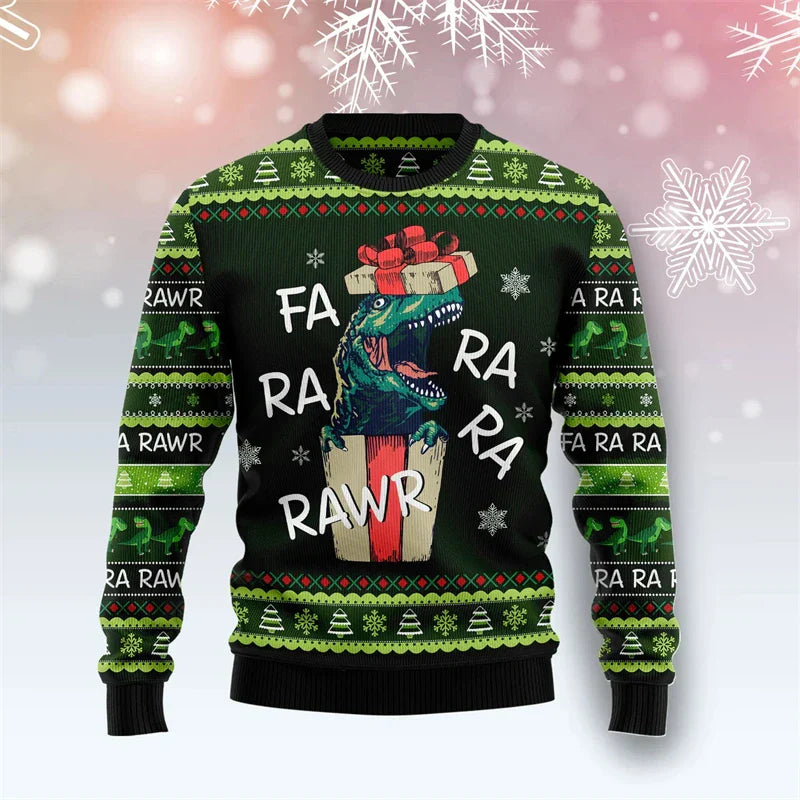 Luvik | Dinosauruksen joulupaita - Hauska ja mukava miesten paita 3D-printillä juhlapäiviksi