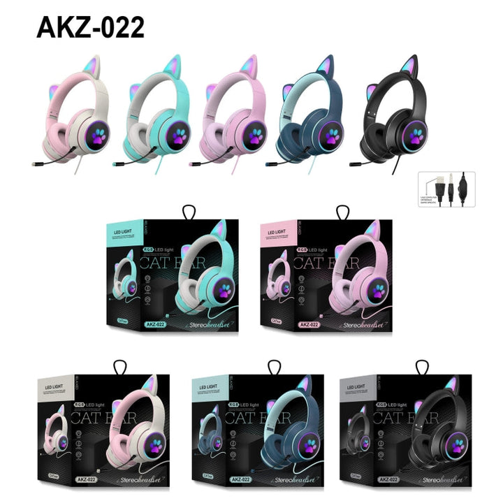 Gaming Headset Katt Øre LED Belysning USB 3.5mm | Luvikno