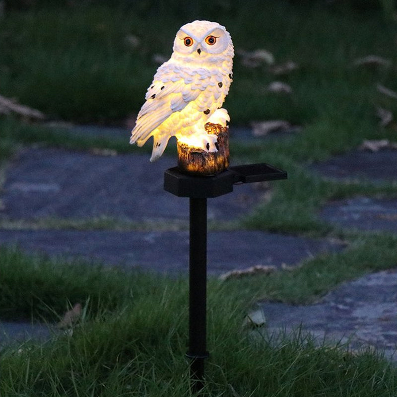 Utendørs Ørnugle Statue LED Solhage Lys Vanntett Plenlampe | Luvikno