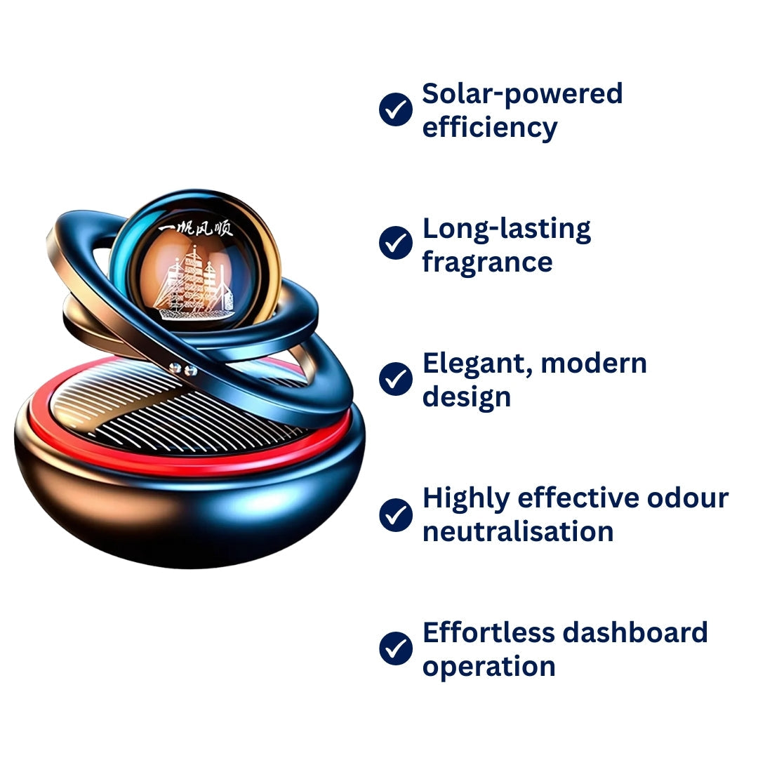 EcoFresh | Solarbil Luftfrisker – Lukt Eliminering – Kontinuerlig Duft – Stilfullt Dashborddesign – Ingen Batterier Nødvendig Luvikno