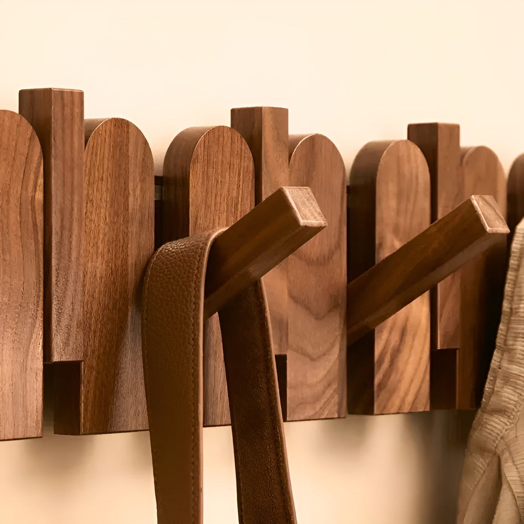 Foldbar garderobestang laget av tre – Stilfull vegghookstang | Plassbesparende løsning for ethvert rom | Luvikno