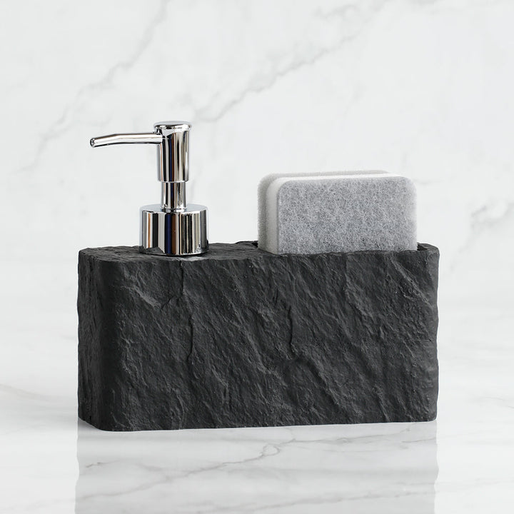 Såpedispenser med svamp – Imitasjon svart stein design | Luvikno