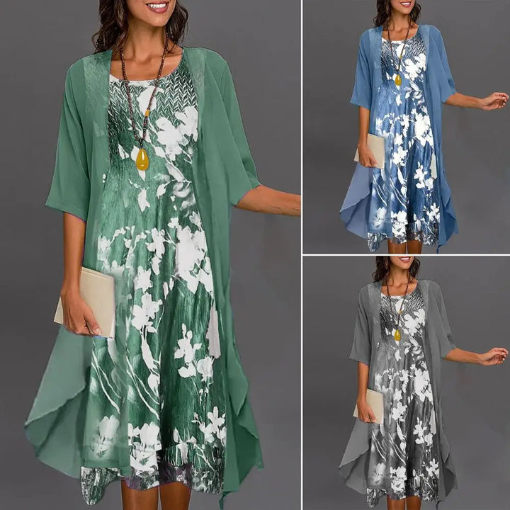 Luvik | Vapaa-ajank Dress with flower pattern and round neckline