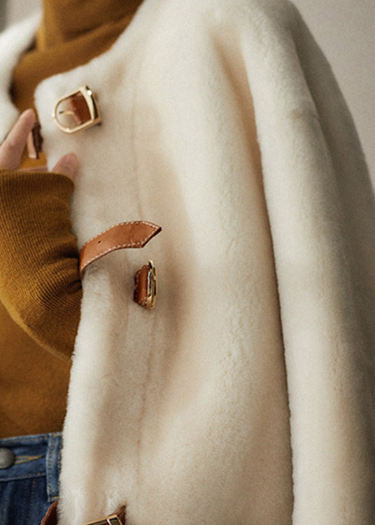 Luvik | Beige O Krage Jakke Knappe Plagg Ull Jakker Vinter