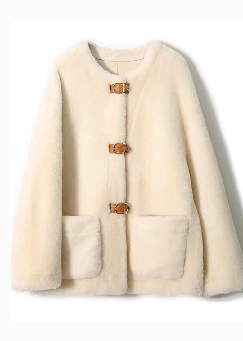 Luvik | Beige O Krage Jakke Knappe Plagg Ull Jakker Vinter