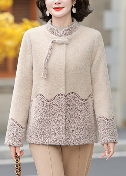 Luvik | Beige kirjomaapelkankangaskuituvillakangasviittamanteau