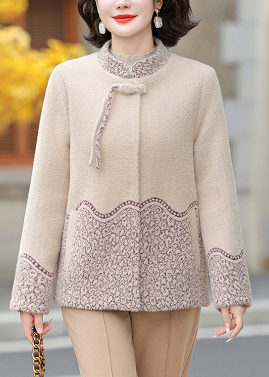 Luvik | Beige kirjomaapelkankangaskuituvillakangasviittamanteau