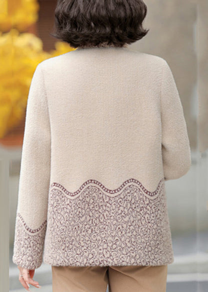 Luvik | Beige kirjomaapelkankangaskuituvillakangasviittamanteau