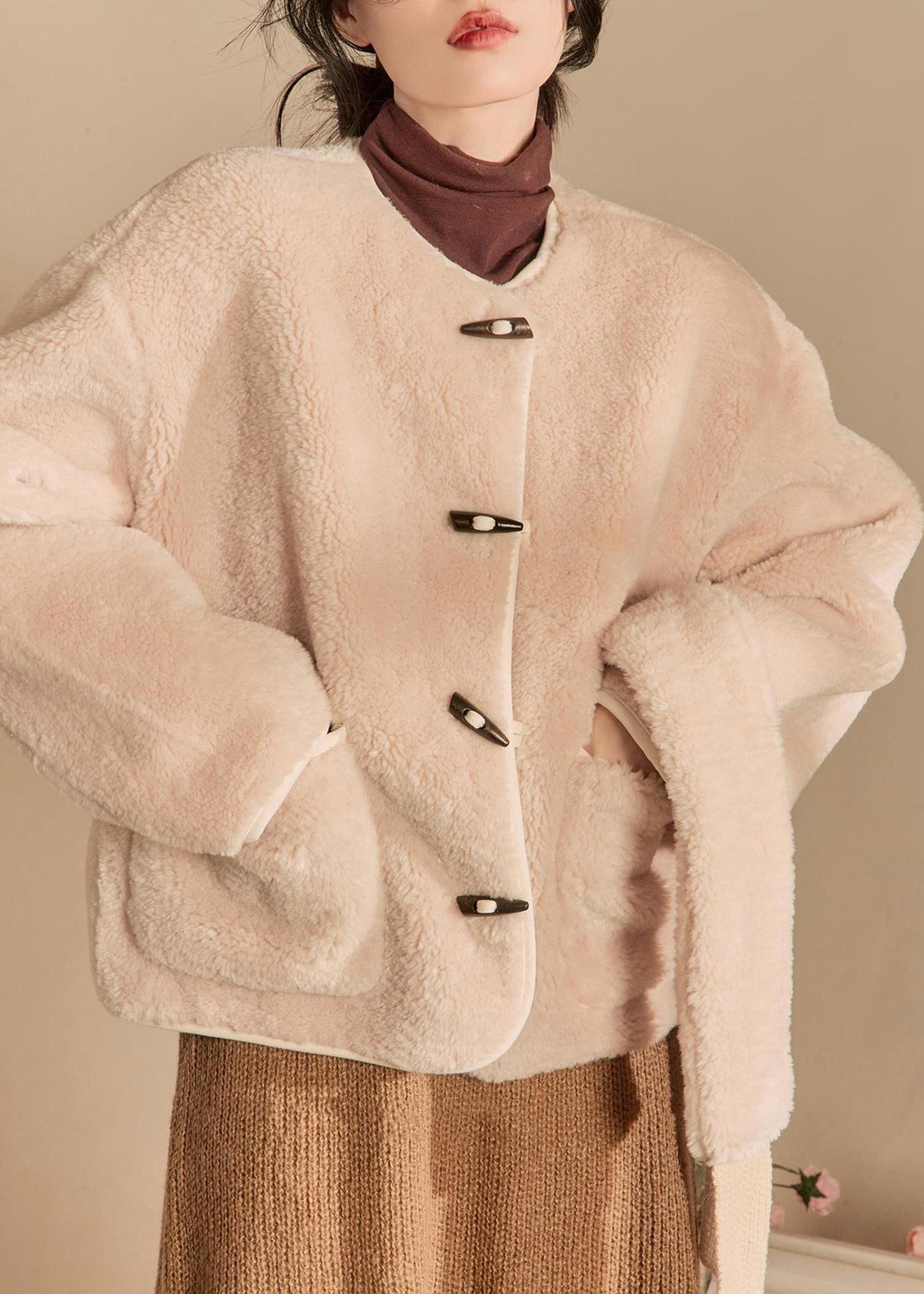 Luvik | Beige huivi Alkuperäinen Teddy -suunnittelu tekokarvaa Talvitakit