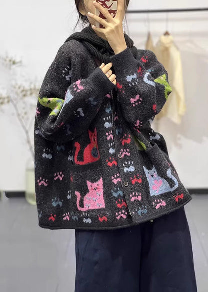 Luvik | Musta painettu ylisuurikokoinen farkkutakki