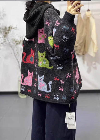 Luvik | Musta painettu ylisuurikokoinen farkkutakki