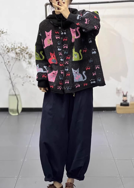 Luvik | Musta painettu ylisuurikokoinen farkkutakki