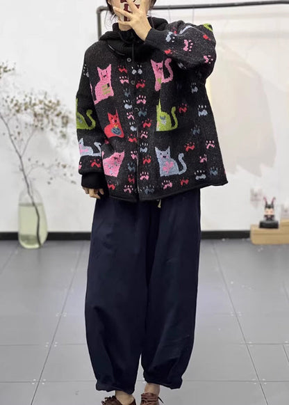 Luvik | Musta painettu ylisuurikokoinen farkkutakki