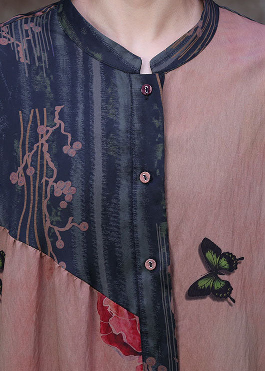 Luvik | Värilohkot Korkea kaulus Taskut Patchwork Silkkitakit Pitkät hihat