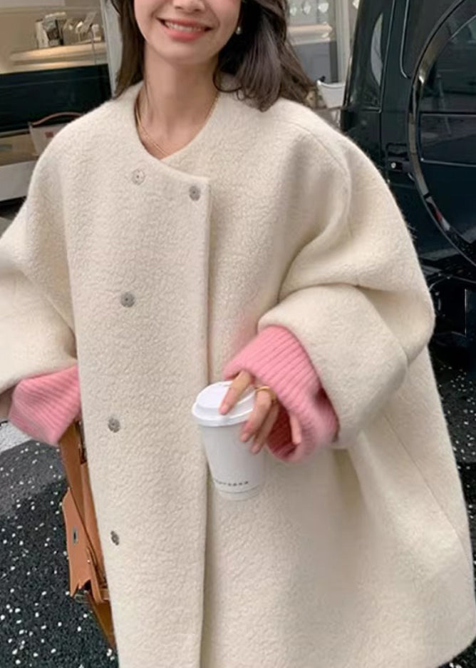 Luvik | Villakangas takki nappilista harmaalla pyöreällä kauluksella ja pitkillä hihoilla