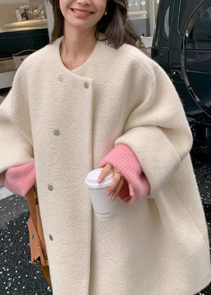 Luvik | Villakangas takki nappilista harmaalla pyöreällä kauluksella ja pitkillä hihoilla