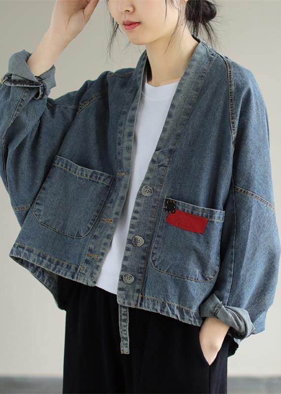 Luvik | V-hals Knapp Klær Motetanker Denim Blå Jakker