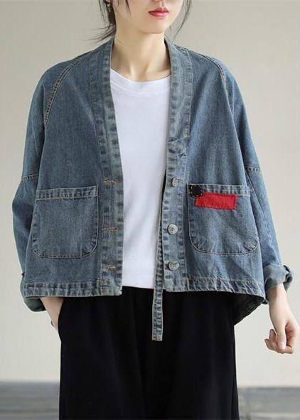 Luvik | V-hals Knapp Klær Motetanker Denim Blå Jakker