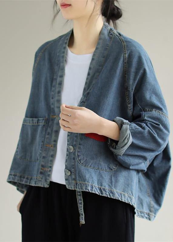 Luvik | V-hals Knapp Klær Motetanker Denim Blå Jakker